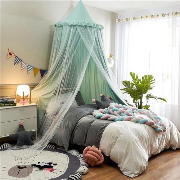 Bed Canopy for Kids with Lights,Double Layer Princess Round Dome Children Tent - Picture 3 of 7